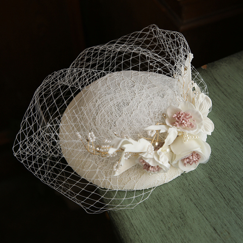 Hair Net Invisible - Pearls Flower Bridal Hat with Veil