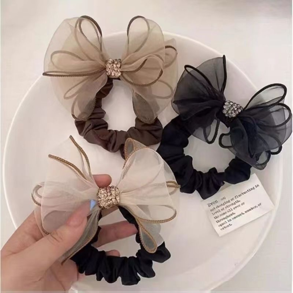Hair Net Invisible - New Mesh Rhinestone Bow Hair Ties