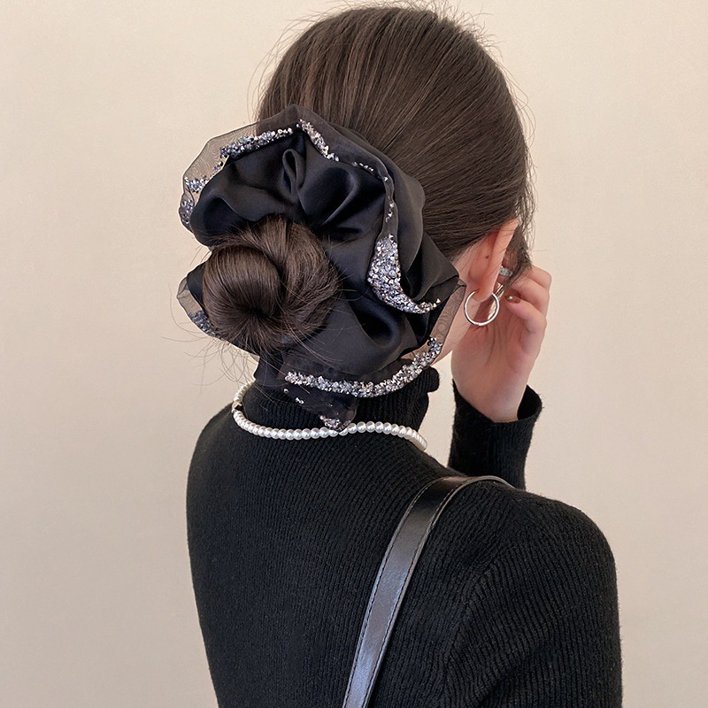Hair Net Invisible - Oversized Silk Crystal Hair Scrunchies For