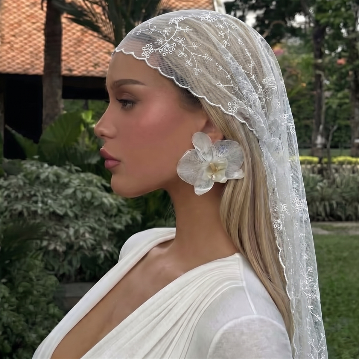 White Floral Lace Mesh Headsca - Hair Net Invisible recension och pris